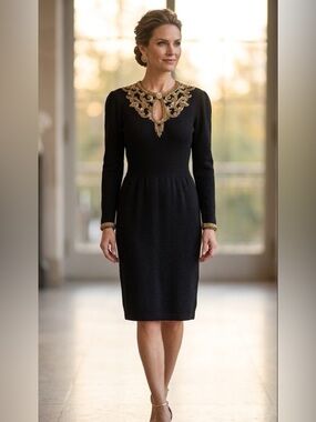 1980s Sequin Knit Dress - Saks Fifth Avenue Don Sayres for Wellmore - Size 12